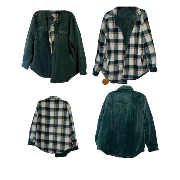 Love Tree Jackets & Blazers - Love Tree•Reversible Plaid & Green Utility Jacket